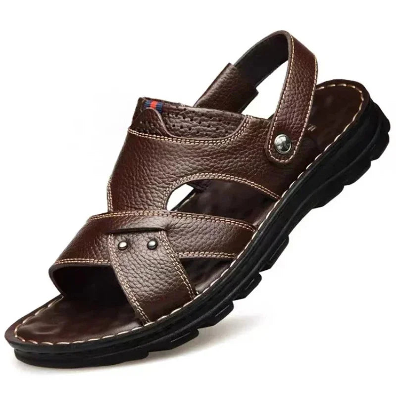 Herren Sommer Leder Sandalen – Bequeme Slip-On Outdoor Schuhe mit rutschfester Sohle, Weiche Komfort-Sandalen für Strand & Freizeit