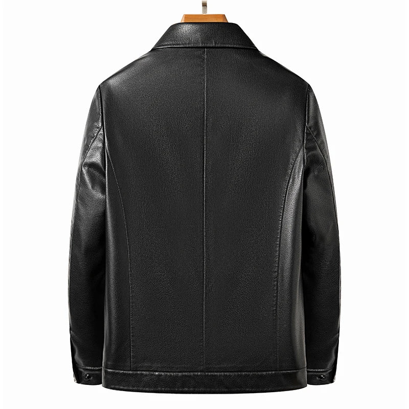 Veste en cuir pour homme au véritable Schafleder – Veste d'extérieur coupe slim avec revers, classique Kragen, noir