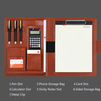 Professionelle Leder A4 Konferenzmappe mit Klemmbrett &amp; Taschenrechner – Portafolio de negocios para oficinas y reuniones