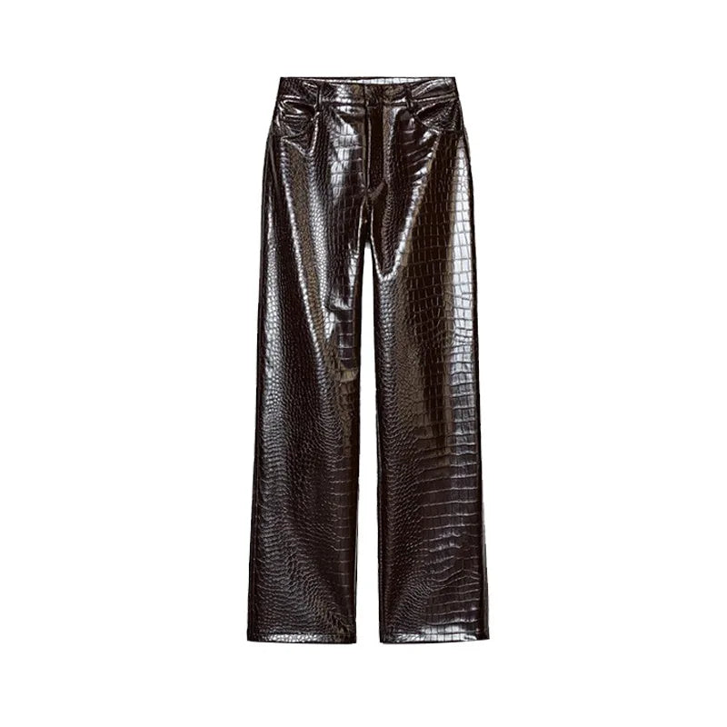 HIGH STREET Damen Leder Zweiteiler 2025 – Cropped Jacke mit Revers & Taschen, gerade Hose, moderner Herbstanzug