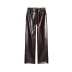 HIGH STREET Damen Leder Zweiteiler 2025 – Cropped Jacke mit Revers & Taschen, gerade Hose, moderner Herbstanzug