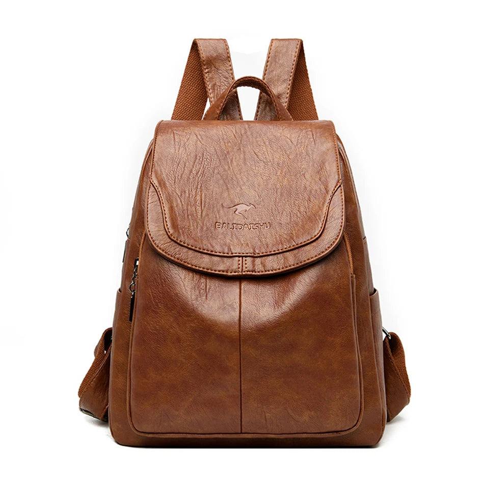 AMYMANG Damen Leder-Rucksack – Vintage PU-Leder Bookbag mit großem Stauraum & Regenschutz für Schule, Reise & Alltag