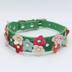 Buntes Blumen Hunde-Halsband aus Leder – Doppelreihiges Flower Pet Collar mit Schnalle für Welpen & kleine Hunde