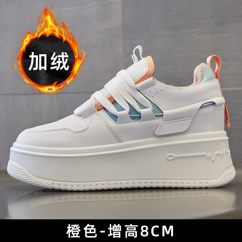 Damen Leder Plateau Sneaker mit verstecktem Absatz – 9 cm Wedge Sneakers aus echtem Leder für Herbst & Winter