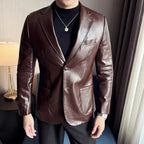 Herren PU Lederjacke Slim Fit – Eleganter Lederblazer mit Reverskragen für Business & Smart Casual