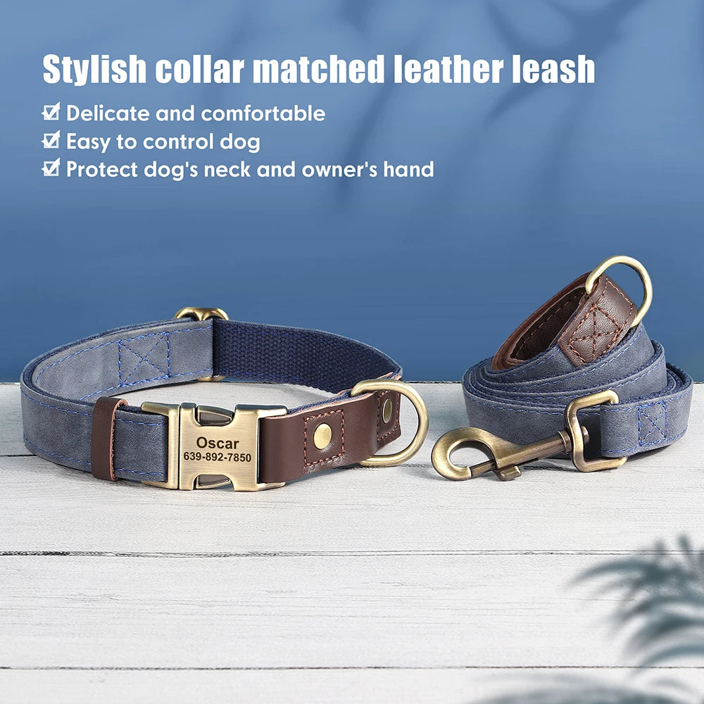 Personalisierbares Hundehalsband mit Leine aus PU-Leder – Robust, Verstellbar & Individuell Gestaltbar für Kleine und Große Hunde