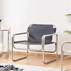 Moderner Metall-Armlehnenstuhl mit Leder-Rückenlehne – Minimalistischer Single Living Room Chair, komfortabler Design-Armchair für Zuhause 