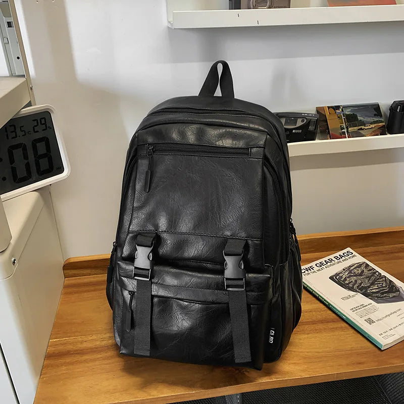 Herren PU Leder Rucksack – Modischer, wasserfester Laptoprucksack im koreanischen Stil mit großem Stauraum