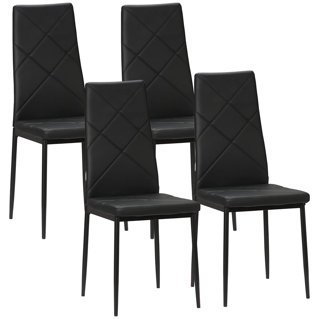 HOMCOM Set aus 4 Esszimmerstühlen aus Kunstleder – Gepolsterte Dining Chairs mit hoher Rückenlehne & Metallbeinen, Weiß, 41 × 50 × 97 cm