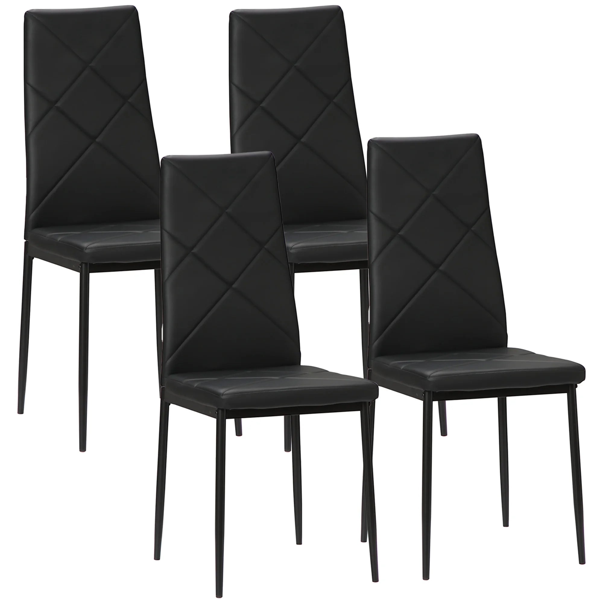 HOMCOM Set aus 4 Esszimmerstühlen aus Kunstleder – Gepolsterte Dining Chairs mit hoher Rückenlehne & Metallbeinen, Weiß, 41 × 50 × 97 cm