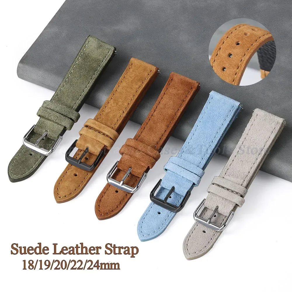 Vintage Uhrenarmband aus echtem Wildleder – Handgenähtes Suede Leder Watchband 18–24 mm für Seiko, Huawei & klassische Armbanduhren
