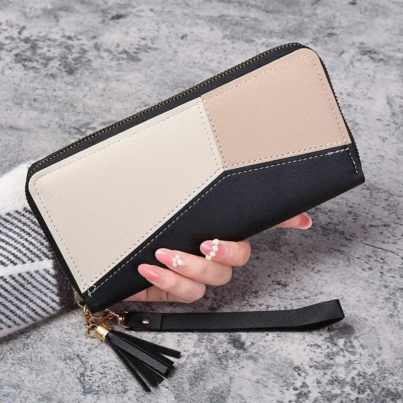 Fashion Damen Geldbörse – Langes PU-Leder Wallet mit Reißverschluss, Kartenhalter, Münzfach und Notenfach