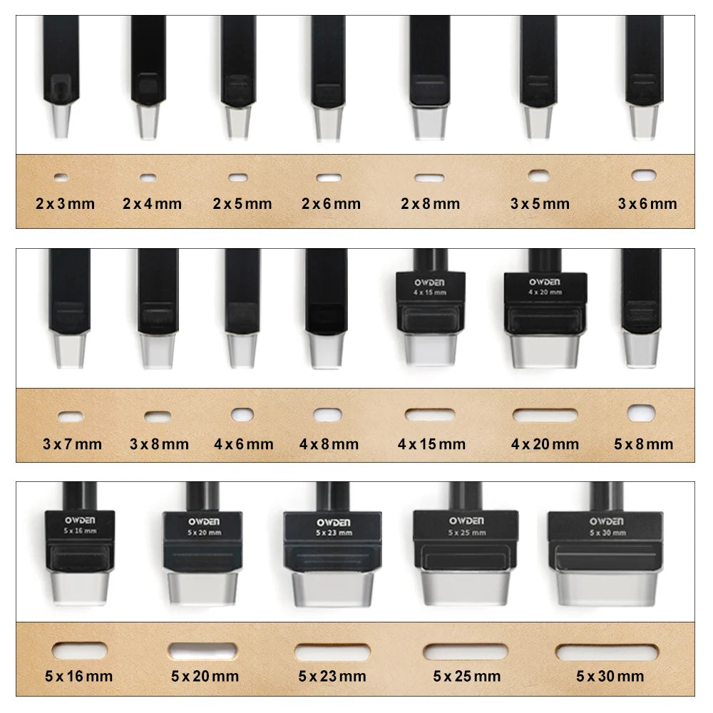 OWDEN Oblong Lederloch Stanzen Set – Ovale Hohlstanzer aus High-Carbon-Stahl für Gürtel, Riemen & Lederarbeiten (19 Größen)