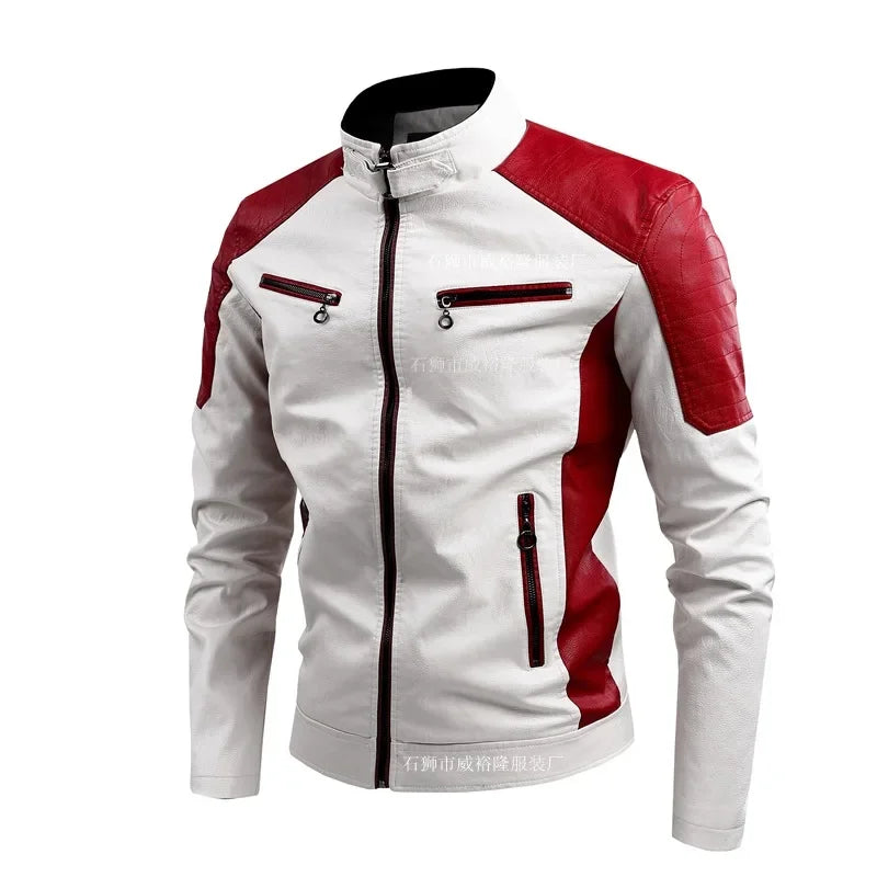 Herren Slim Fit PU Lederjacke mit Stehkragen – Elegante Moto Jacke im Casual Style für Frühling & Herbst bis Größe 5XL