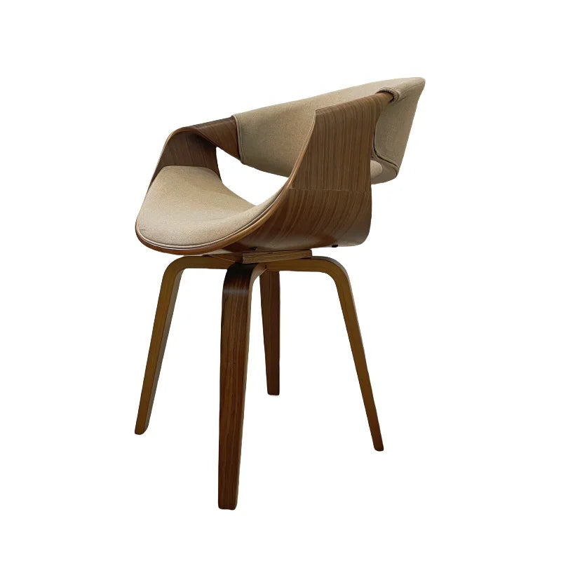 Mid-Century Esszimmerstuhl mit geschwungener Rückenlehne – Gepolsterter Armlehnenstuhl aus Stoff oder Kunstleder mit Holzbeinen, moderner Accent Chair