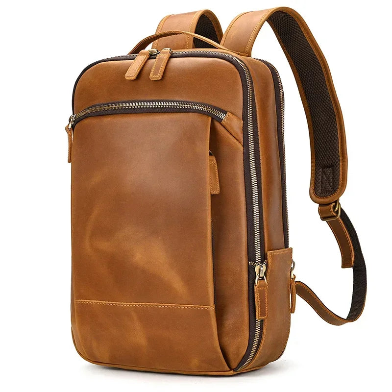 Vintage Herren Rucksack aus Crazy Horse Leder – Großer Retro-Laptop-Rucksack aus echtem Leder für Reisen & Business