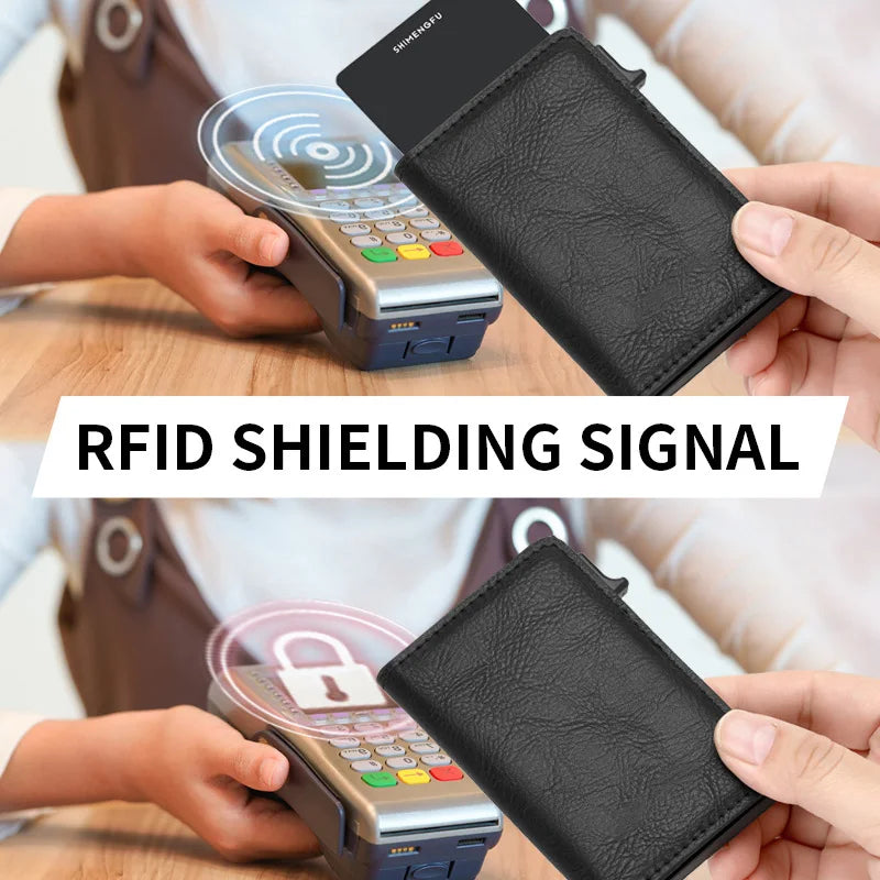 Metall Leder Kartenhalter mit Pop-Up Funktion – Minimalistisches Designer ID & Kreditkarten Wallet für Damen & Herren