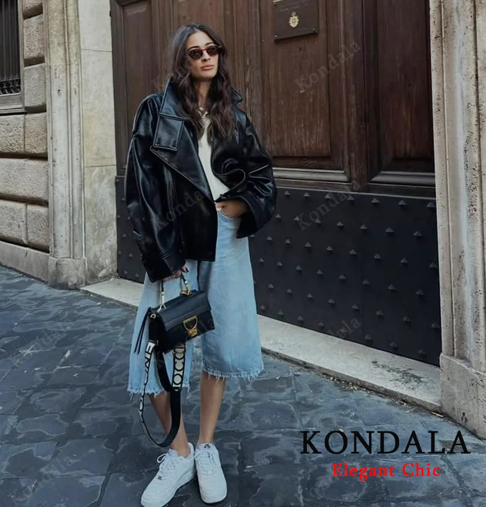 Damen PU Lederjacke mit Stehkragen – Pilot Jacke mit Reißverschluss, Streetwear Herbst Winter 2025