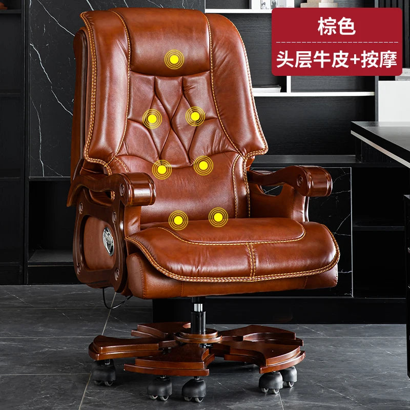 Business Burostuhl aus Leder mit Massagefunktion – Verstellbarer Executive Drehstuhl mit Liegefunktion &amp; Armlehnen for Büro &amp; Homeoffice