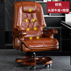 Business Burostuhl aus Leder mit Massagefunktion – Verstellbarer Executive Drehstuhl mit Liegefunktion &amp; Armlehnen for Büro &amp; Homeoffice