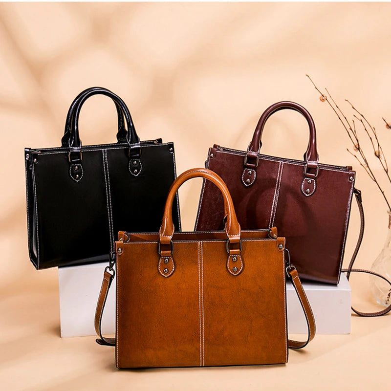 Damen Handtasche aus echtem Leder – Vielseitige Tote Bag & Crossbody Tasche aus Rindsleder für Büro, Shopping & Alltag