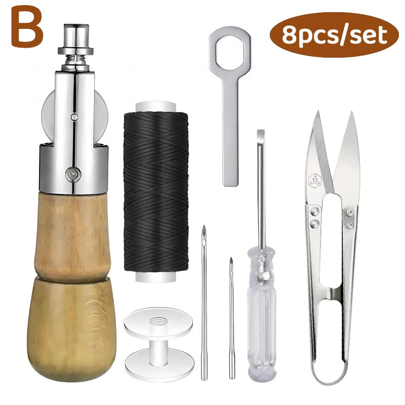 8-teiliges DIY Leder Nähset mit Nähahle – Handnäh-Werkzeug für Leder, Gürtel, Canvas & Schuhreparatur