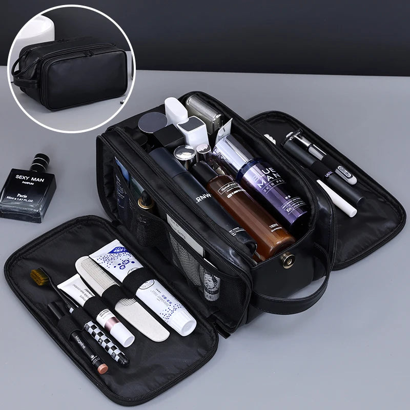 PU Leder Kulturbeutel mit vielen Fächern – Wasserdichte Reise- & Make-up Tasche mit Nass-/Trocken-Trennung für Damen & Herren