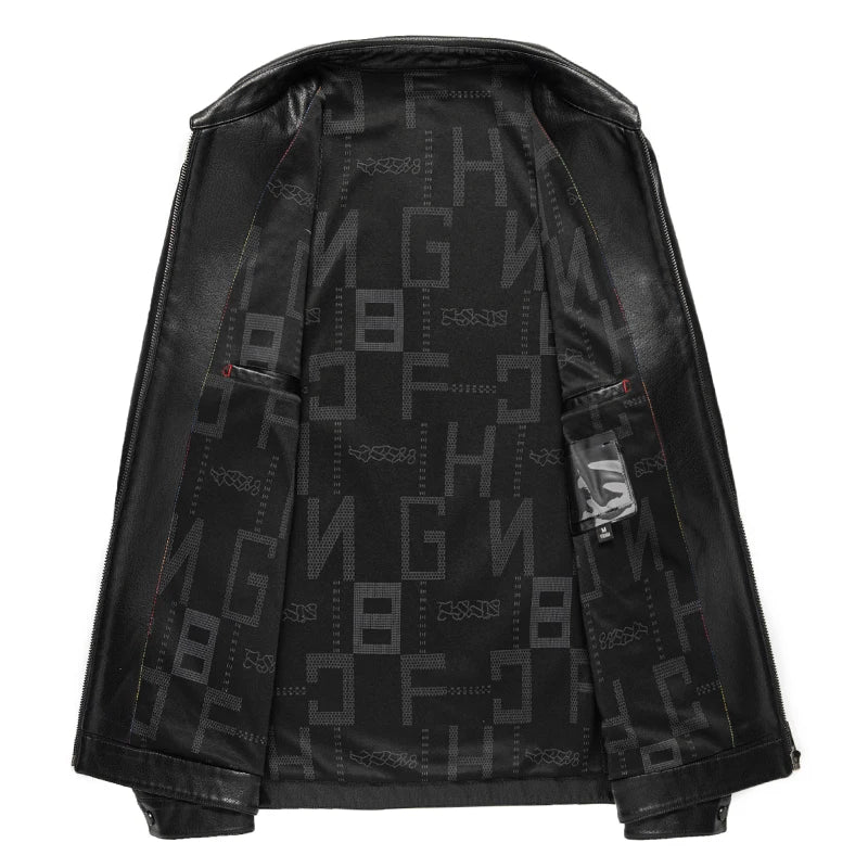 Herren Lederjacke aus echtem Schafleder – Slim Fit Übergangsjacke mit Reißverschluss, klassischer Kragen, Schwarz