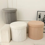 Kreativer runder Teddy-Stoff Hocker mit Stauraum – Weicher Bucket Ottoman & Schminkstuhl für Wohnzimmer & Schlafzimmer