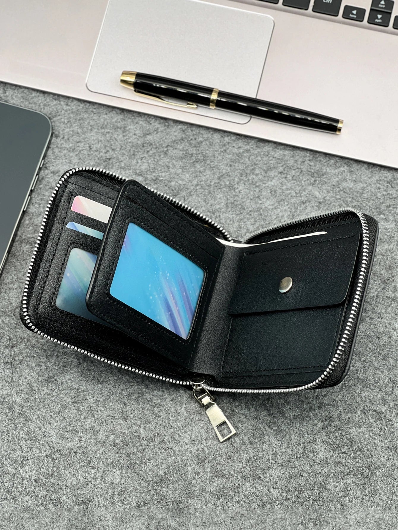 KAIDUCH Herren Slim Wallet – Kompakte PU-Leder Geldbörse mit Reißverschluss für Karten und Münzen, Business-Design