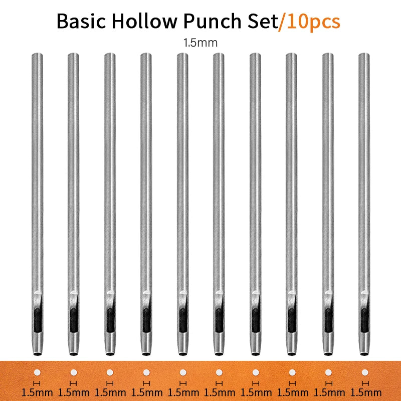 WUTA Runde Lederloch Stanzen Sets – 5–15 tlg. Hohlstanzer aus Carbonstahl für Uhrenarmbänder, Gürtel & DIY-Arbeiten