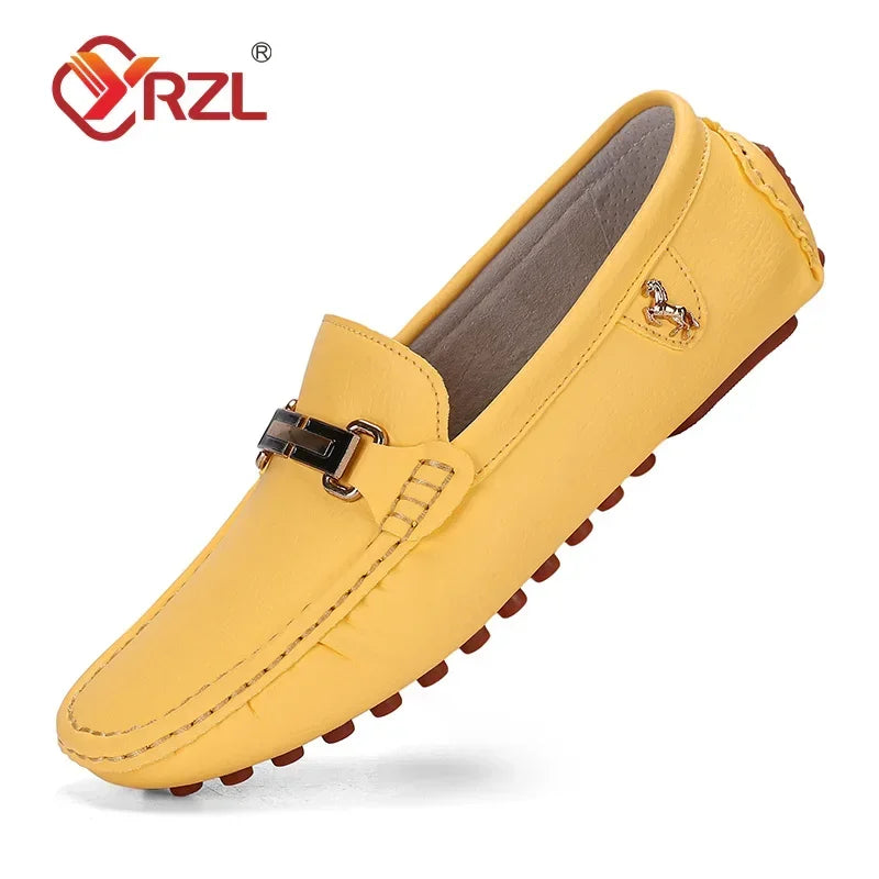 YRZL Herren Loafer aus PU-Leder – Handgefertigte Slip-On Mokassins, Komfortable Driving Shoes in Weiß für Alltag & Freizeit