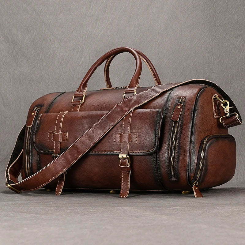 LUUFAN Bolsos de cuero para hombre con bolso de cuero vintage – Bolso de lona Vintage Crazy Horse grande con bolso de mano, bolso de negocios y de fin de semana 