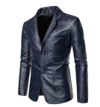 Sakko Slim Fit en cuir PU pour hommes – Blazer en cuir tendance pour soirées et affaires décontractées, veste élégante en noir, rouge, bleu et kaki