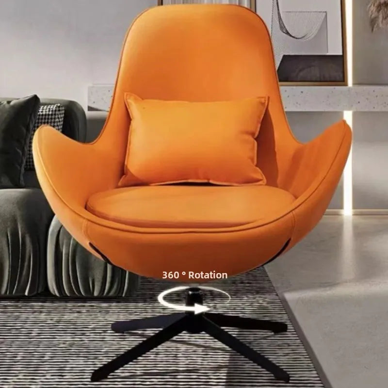 Luxuriöser Nordic Lazy Leder-Einzelsessel mit 360° Drehfunktion – Moderner Relax-Armchair mit Rollen für Wohnzimmer