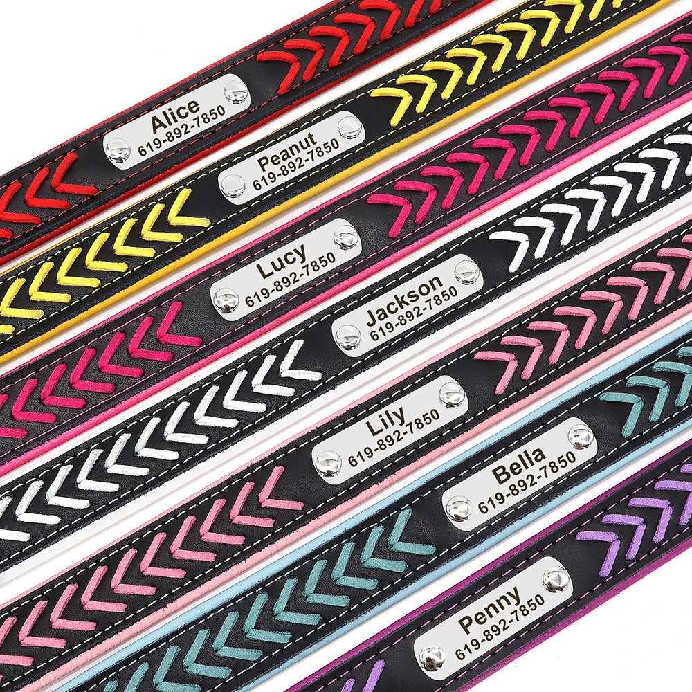 Personalisiertes PU Leder Hunde-Halsband – Geflochtenes, gepolstertes Halsband mit Gratis-Gravur für kleine, mittlere & große Hunde