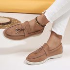 Damen Retro Slip-On Schuhe aus weichem Leder – Bequeme Lazy Shoes mit dicker Sohle & flachem Absatz für Alltag & Freizeit