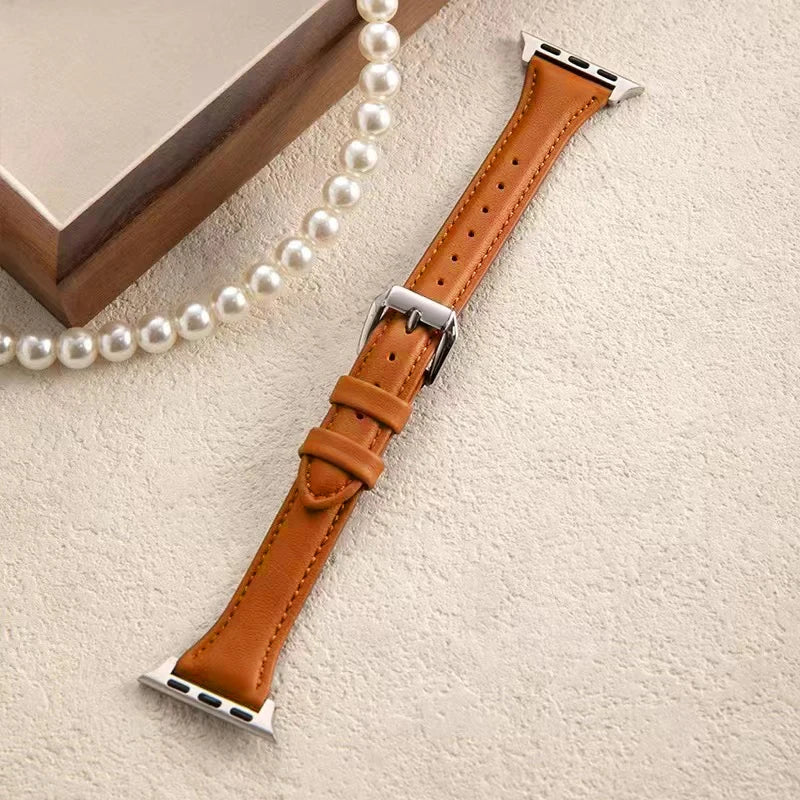 Schmales Lederarmband für Apple Watch – Slim Leather Strap 38–45 mm für Series 3–10, SE & Ultra | Elegantes Wristband aus Leder