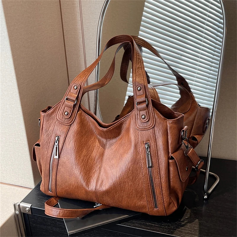 Yogodlns PU-Leder Schultertasche – Weiche Crossbody Bag mit Kontrastfarben für Damen, Modische Handtasche für Alltag & Freizeit