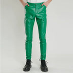 Herren PU Lederhose 2025 – Leichte Slim Pencil Pants en Schwarz &amp; Rot, elastische Bühnen- &amp; Freizeit-Lederhose für Bar, KTV &amp; Performance