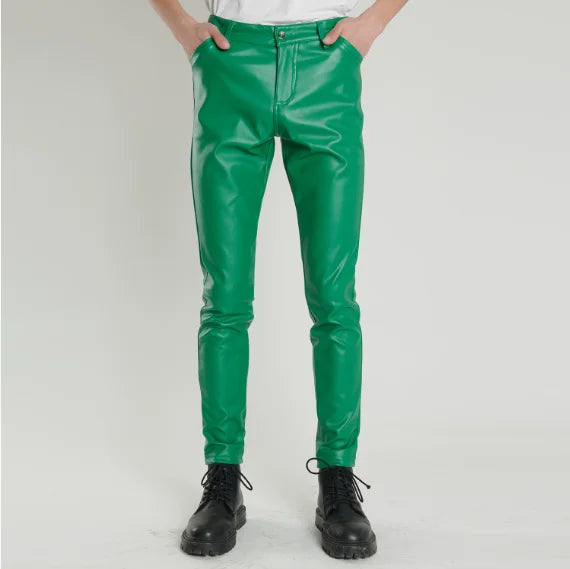 Herren PU Lederhose 2025 – Leichte Slim Pencil Pants in Schwarz & Rot, elastische Bühnen- & Freizeit-Lederhose für Bar, KTV & Performance