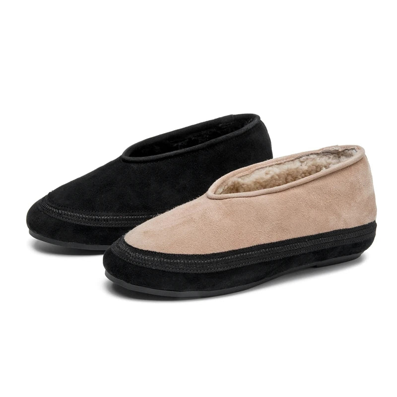 AIYUQI Ballerines d'hiver pour femmes en cuir véritable – Warme Flats mit Fellfutter, Bequeme Winter Schuhe mit spitzer Zehenform 2025 