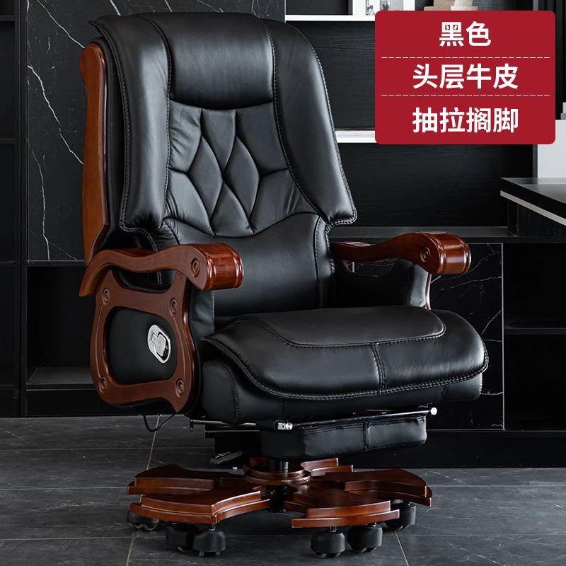 Business Burostuhl aus Leder mit Massagefunktion – Verstellbarer Executive Drehstuhl mit Liegefunktion &amp; Armlehnen for Büro &amp; Homeoffice