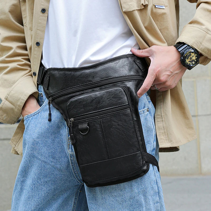 Multifunktionale Herren Bein- & Hüfttasche aus PU-Leder – Outdoor Sporttasche als Waist-, Crossbody- & Leg Bag für Wandern & Alltag