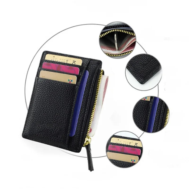 STACEYO Mini Wallet aus PU-Leder – Ultra-dünner Kartenhalter mit Reißverschluss &amp; Münzfach für Damen &amp; Herren 