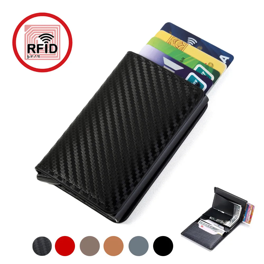 Portefeuille homme en fibre de carbone – Slim RFID Pop-Up Carte de crédit en métal, porte-monnaie minimaliste