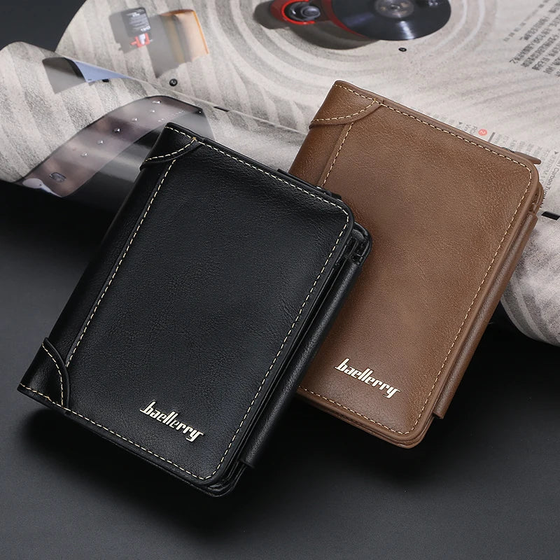 baellerry Herren Geldbörse aus PU-Leder – Cartera corta con Reißverschluss, Kartenhalter, Münzfach y Vintage-Design