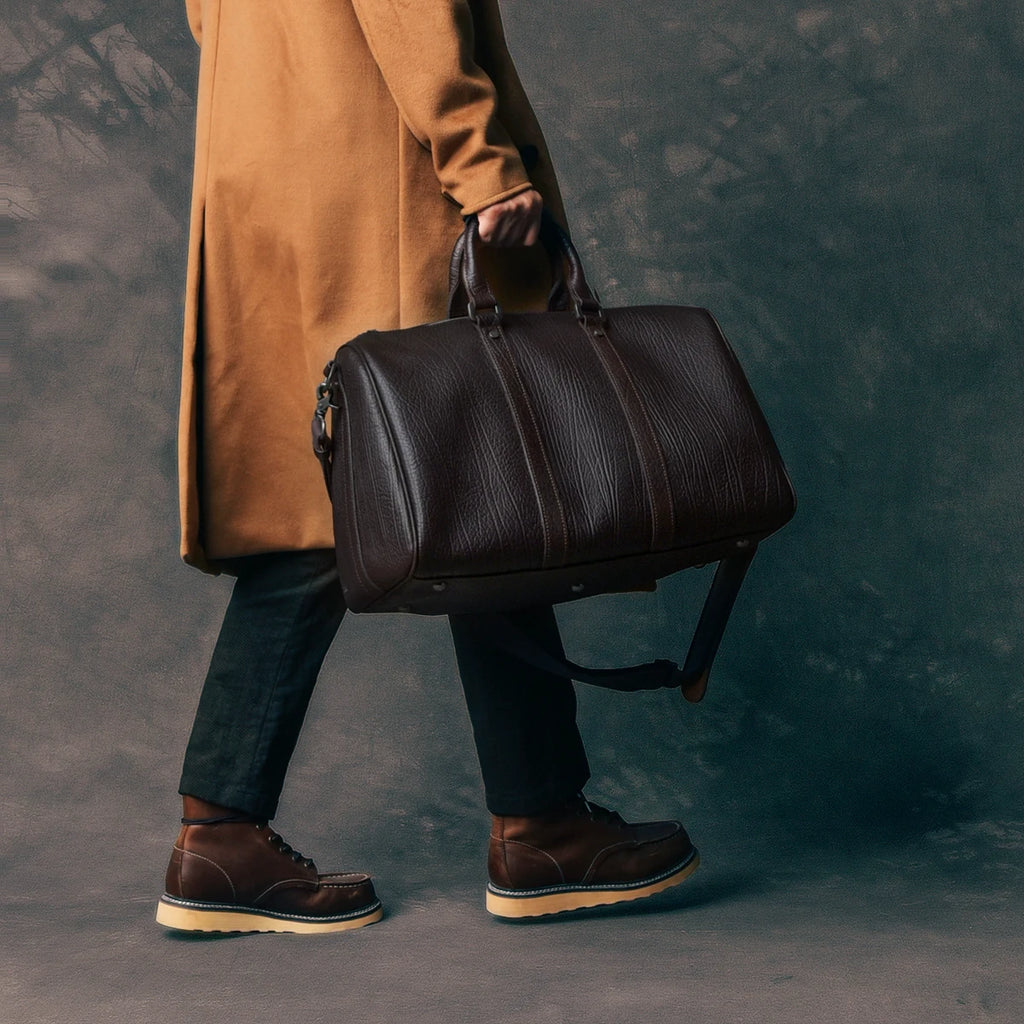 PNDME Vintage Leder Reisetasche aus echtem Rindsleder – Große Luxury Travel Duffle Bag aus First-Layer Cowhide für Damen & Herren