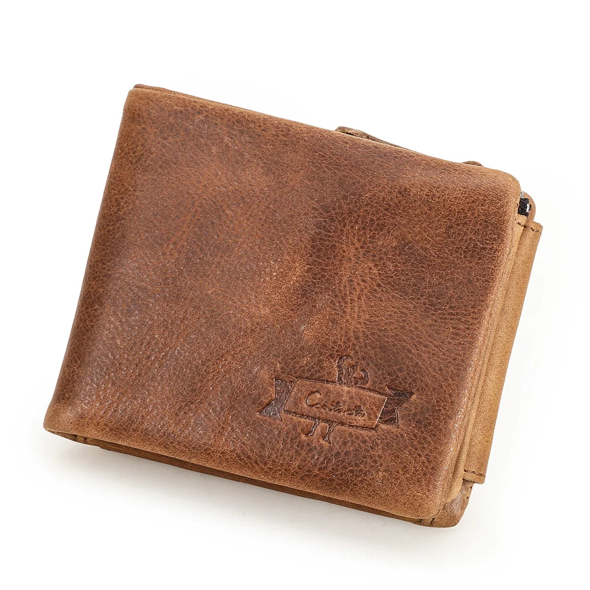 CONTACT'S Herren Geldbörse aus echtem Crazy Horse Leder – Vintage Trifold Wallet mit Reißverschluss-Münzfach, Karten- und Fotoeinschub 