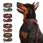 Luxus Leder Hundehalsband &amp; Leinen Set – Breites, gepolstertes Echtleder mit Metallnieten für große &amp; kräftige Hunde 